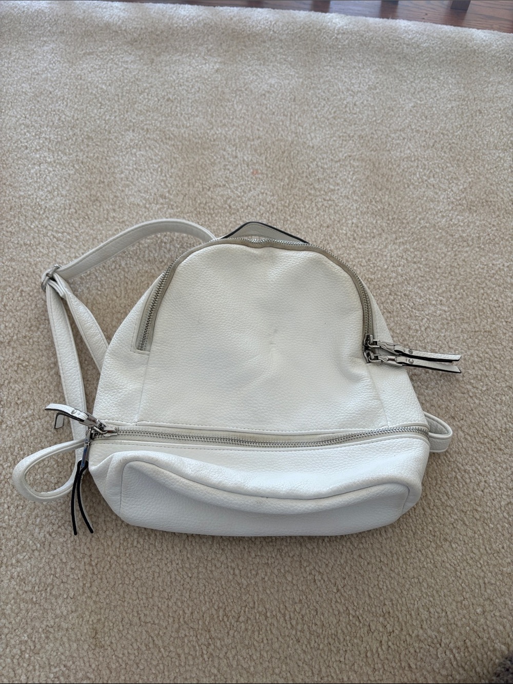 Women's White Leather Mini Backpack - Sleek Everyday Bag